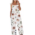 thumbnail image 1 of clear Usmixi Jumpsuits for Women Beach Vacation Fashion Loose Pocket Cotton Linen Wide Leg Baggy Strap Jumpsuits Overalls Summer Formal Leaves Print Round Neck Sleeveless Long Rompers White xl, 1 of 5