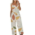 thumbnail image 1 of clear Usmixi Jumpsuits for Women Beach Vacation Fashion Loose Pocket Cotton Linen Wide Leg Baggy Strap Jumpsuits Overalls Summer Formal Leaves Print Round Neck Sleeveless Long Rompers Yellow s, 1 of 5