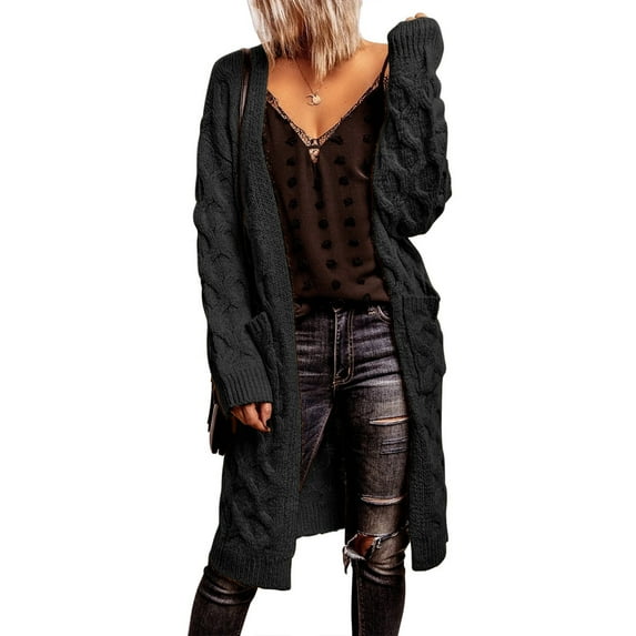clear Usmixi Winter Womens Sweater Coat Womens Sweater Cardigan Casual Solid Long Sleeve Fall Long Sweater Coat Open Front Soft Cozy Cable Knitted Cardigan Outwear with Pocket