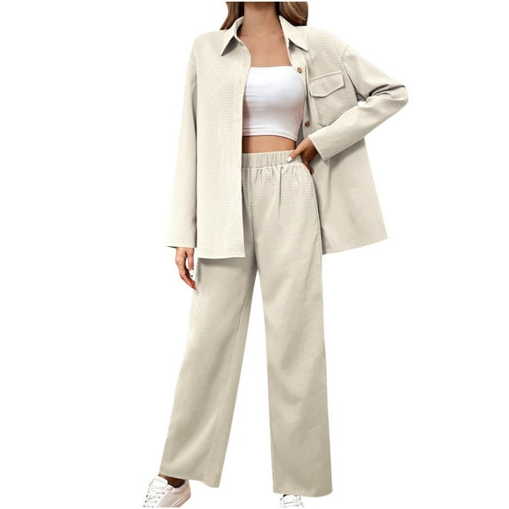 clear Usmixi Womens Blazer Sets Suit Coat Sets for Women Business Casual Button Lapel Blazer Jacket and Wide Leg 2 Piece Outfits Matching Set Solid Lounge Sets with Pocket Fall Saving