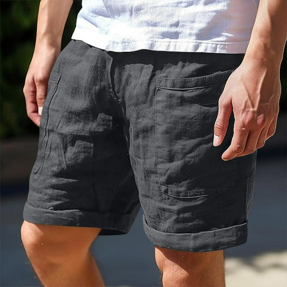 jobturf Mens Casual Cotton Shorts Classic Fit Button Waist Summer Beach Shorts Solid Dress Flat Front Work Shorts with Pockets Gray L