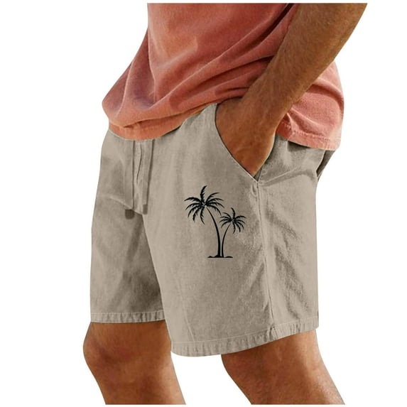 qolati Beach Shorts for Men Cotton Linen Drawstring Walk Short Casual Classic Fit 2025 Summer Mens Casual Shorts with Pockets Beige XXL