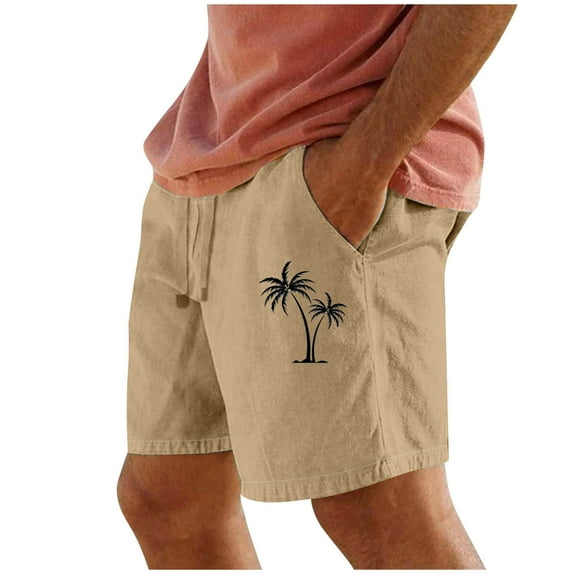 qolati Beach Shorts for Men Cotton Linen Drawstring Walk Short Casual Classic Fit 2025 Summer Mens Casual Shorts with Pockets Khaki L