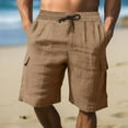 thumbnail image 1 of qolati Men's Cotton Linen Shorts Elastic Waist Drawstring Casual Board Shorts Lightweight Summer Beach Shorts with Pockets Khaki XXXL, 1 of 7