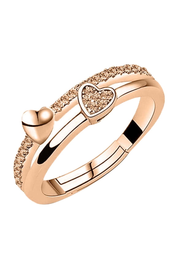 clearance under $5 LSLJS Rings for Women Double Layered Heart Shape Crystal Ring Rose Gold Silver Simulated Diamond Ring Opening Ring Jewelry Gifts for Her