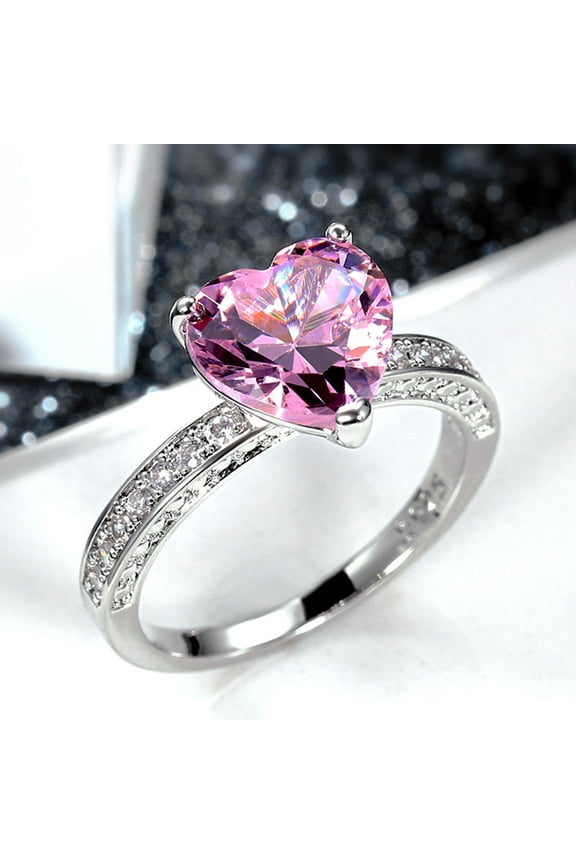 clearance under $5 LSLJS Rings for Women Romantic Wedding Band Inlaid With Heart-shaped Diamond Zircon Rings Jewelry Gift, Anniversary Diamond Ring, Promise Rings for Her