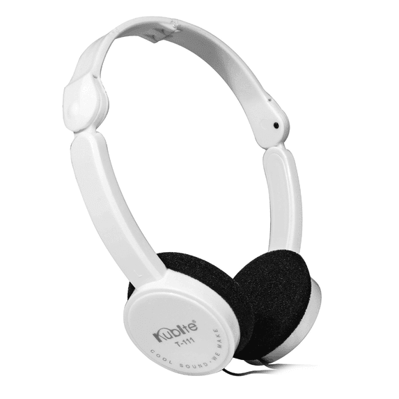 under $5 On-Ear Headphones with Microphone, Lightweight Folding Stereo Bass Headphones with 1.5M No-Tangle Cord, Portable Wired Headphones for Smartphone Tablet Computer MP3 / 4, White