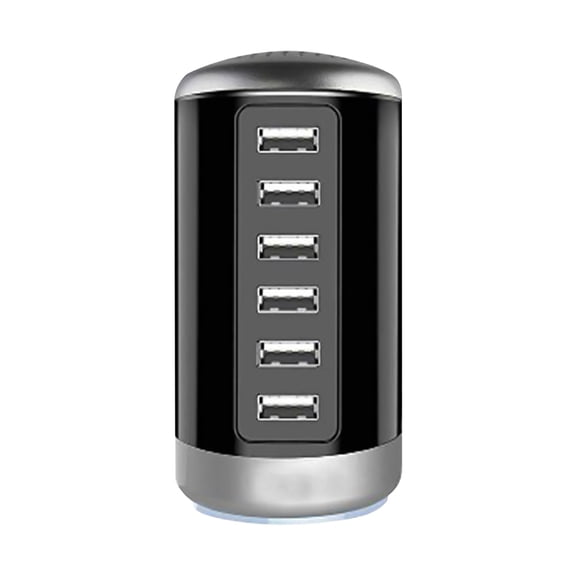 65W Universal USB Charger 6-Port Desktop USB Charging Station with Smart Identification Technology Compatible for for All iPad iPhone 16 15 14 13 12 11 Pro Max Pixel Note Galaxy (Black)