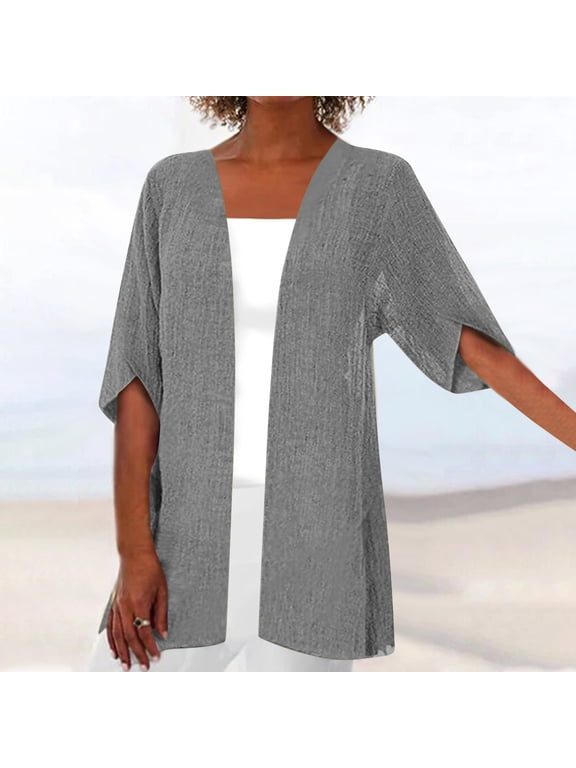 50% Off Clear!Idoravan Cardigans for Women Plus Size Women Fashion Cardigan Up Casual Solid Color Half Sleeve Hoodeless Top