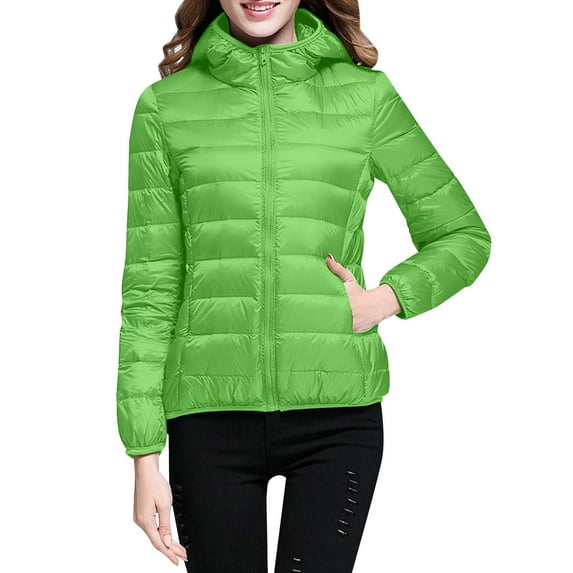 (clearance)IDALL Cropped Jacket Puffer Jacket Womens Jacket Hooded Windproof Coat with Insulation Slim Short Hooded Duck Down Coat Outerwear Coats for Women Quilted Jackets for Women Green 1 2xl