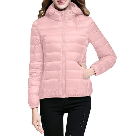 (clearance)IDALL Cropped Jacket Puffer Jacket Womens Jacket Hooded Windproof Coat with Insulation Slim Short Hooded Duck Down Coat Outerwear Coats for Women Quilted Jackets for Women Pink 2 S
