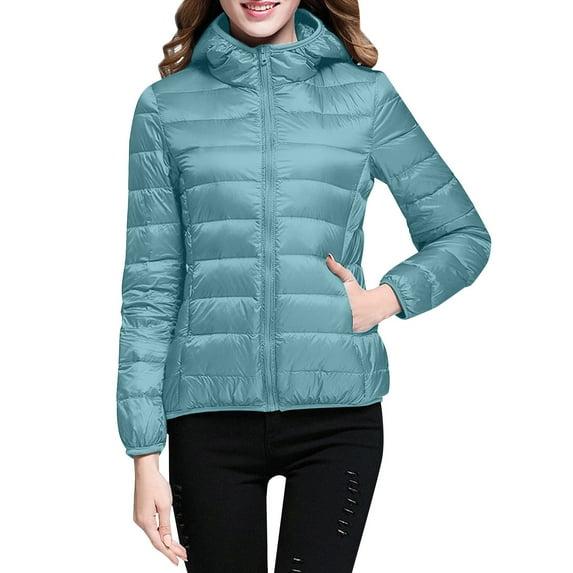 (clearance)IDALL Cropped Jacket Puffer Jacket Womens Jacket Hooded Windproof Coat with Insulation Slim Short Hooded Duck Down Coat Outerwear Coats for Women Quilted Jackets for Women Green 2 Xl