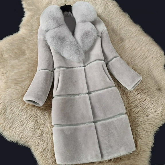 (clearance)IDALL Faux Fur Coat Trench Coat Women Faux Coat Elegant Thick Warm Fashion Outerwear Long Jacket Plush Jacket Warm and Soft Winter Overcoat Parkas Peacoat Gray L