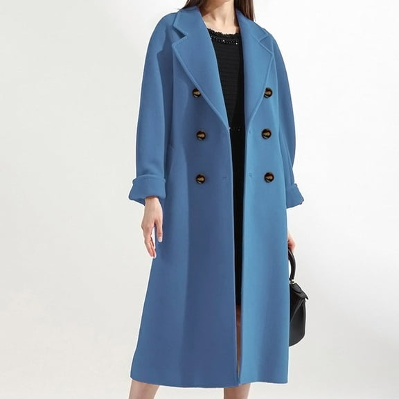 (clearance)IDALL Jackets for Women Trench Coat Women Lapel Slim Fit Long Jacket Overcoat Womens Coat Trench Outwear Windbreaker Women's Coat Parkas Peacoat Blue M