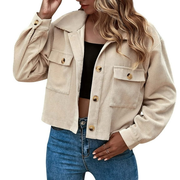 (clearance)IDALL Light Jackets for Wome Jackets for Women Casual Top Stand Collar Thick Buttoned Double Pocket Short Shirt Jacket Coats for Women Fall Jackets for Women 2025 Khaki L