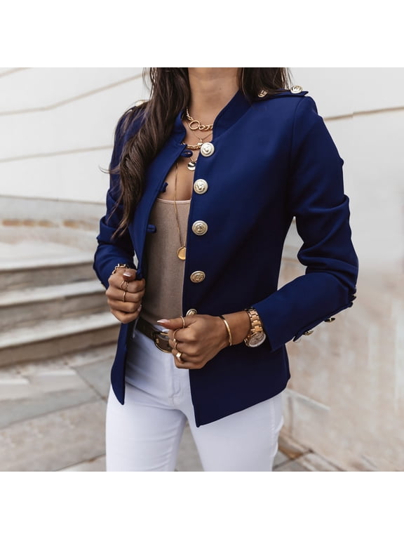 (clearance)IDALL Suits Blazers for Women Europe and the United States Long Sleeve Slim Breasted Small Suit Short Jacket Blazers for Women Business Casual Womens Blazer Blue Xl