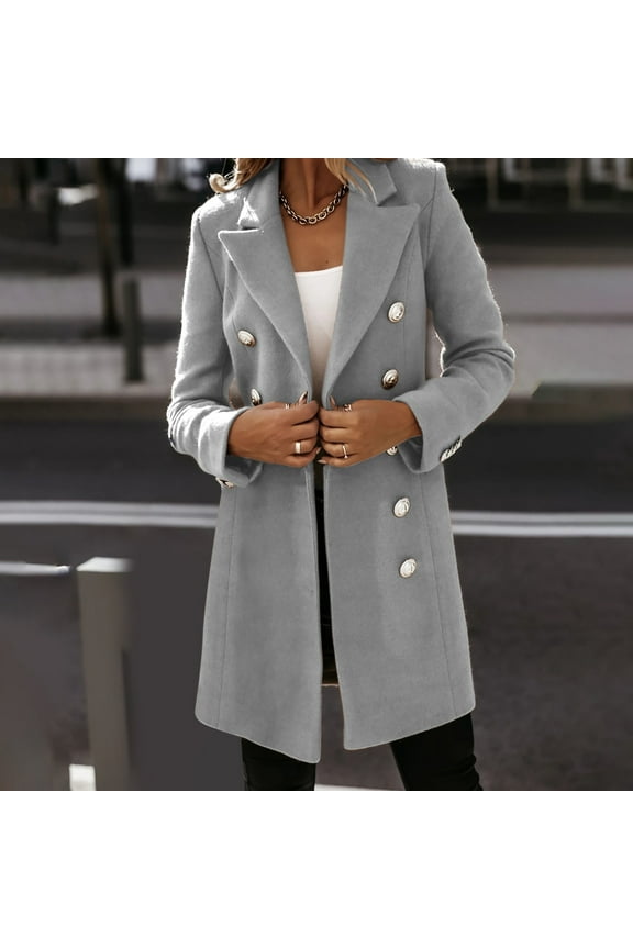 (clearance)IDALL Suits Blazers for Women Woman Artificial Wool Elegant Blend Coat Slim Female Long Coat Outerwear Jacket Features: Blazers for Women Business Casual Womens Blazer Gray S