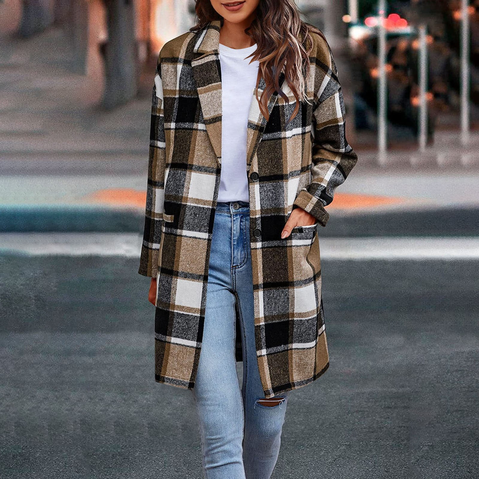 Tartan Oversized Long Plaid Jacket Oversized Plaid Wool Blend Coat