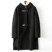 clearanceIDALL Woolen Coat Trench Coat Women Breasted Wool Coat Lapel Long Trench Hooded Jacket Winter Coats Slim Woolen Jacket Long Outwear Parkas Peacoat Black M
