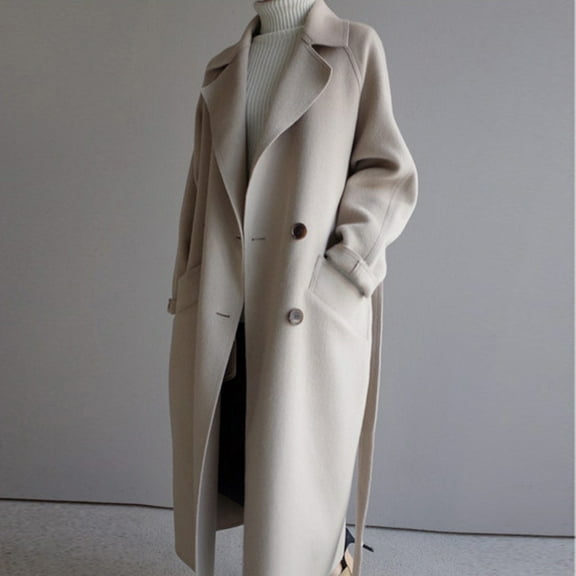 (clearance)IDALL Woolen Coat Trench Coat Women Womens Oversize Lapel Wool Blend Belt Trench Coat Outwear Jacket Parkas Peacoat White M