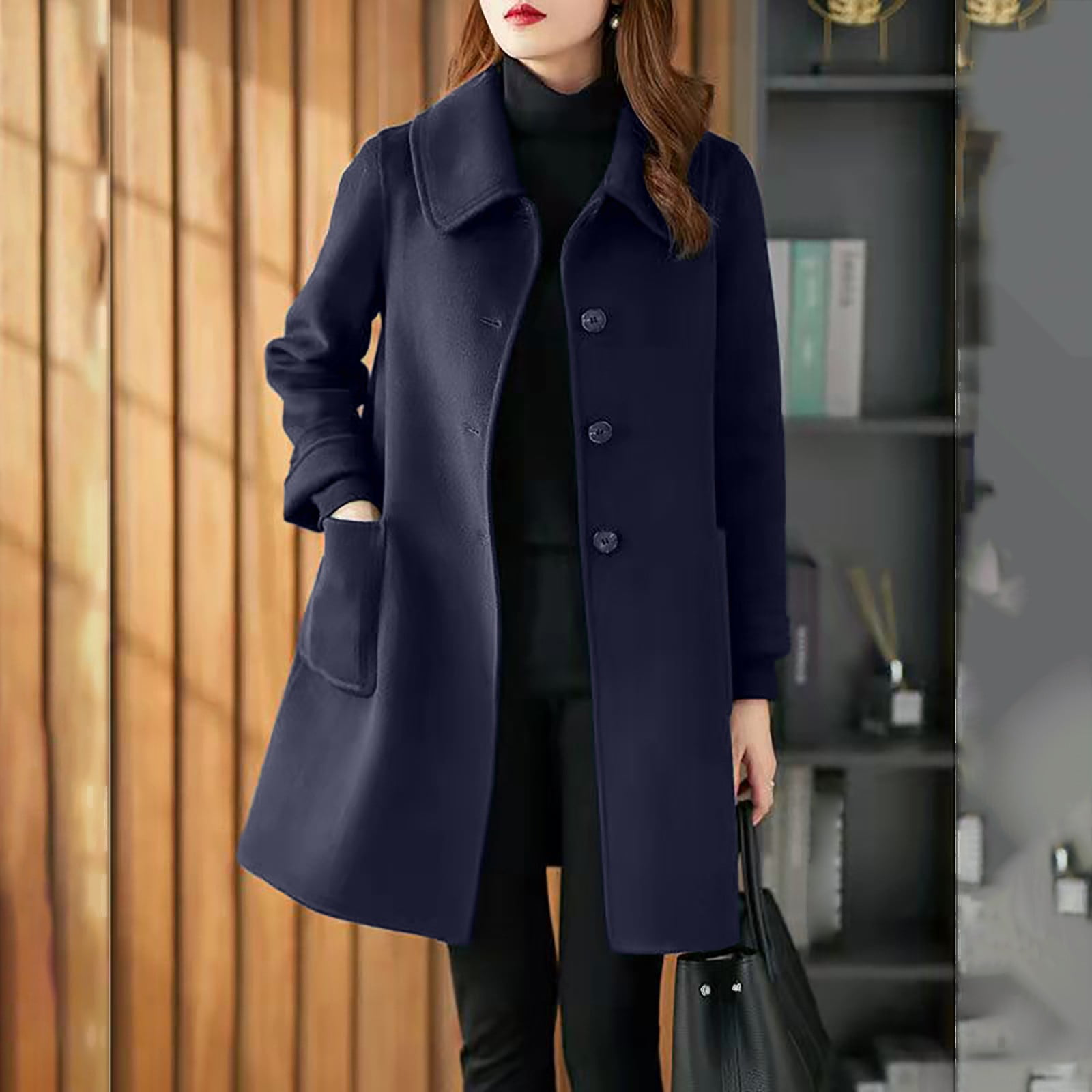 clearance)IDALL Woolen Coat Trench Coat Women's Coat Casual Design