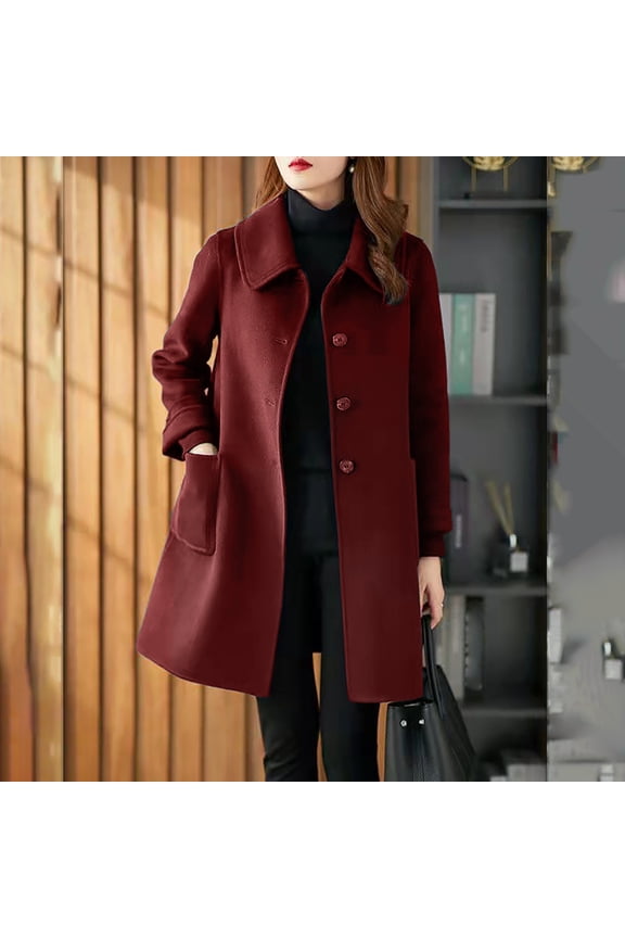 (clearance)IDALL Woolen Coat Trench Coat Women's Coat Casual Design Sense Stand Collar Solid Color Coat Parkas Peacoat Wine L