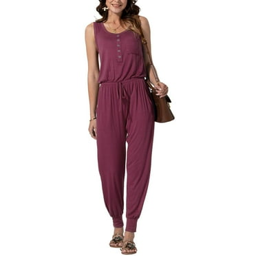 (clearance Sale)MSJUHEG Jumpsuits for Women Rompers for Women 2024 One Piece Jumpsuits for Women Button Sports Jumpsuit Polyester Perfect Days Party Young People Fall Outfits Wine Xl