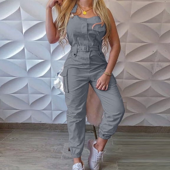 (clearance Sale)MSJUHEG Jumpsuits for Women Rompers for Women 2024 Overalls for Women Pockets Loose Pants Long Jumpsuit Rompers Trousers Loose Jumpsuit One Piece Jumpsuits for Women Gray L