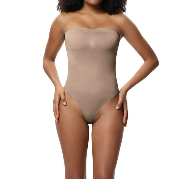 (clearance Sale)MSJUHEG Jumpsuits for Women Shapewear Tummy Control Shapewear Strapless Bodysuit for Women Thong Body Shaper with Removable Straps Shapewear Bodysuit Beige 1 M