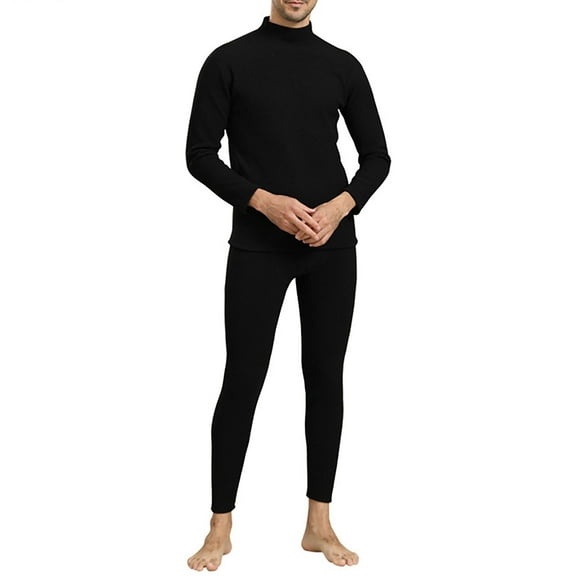 (clearance Sale)MSJUHEG Two Piece Sets Turtle Necks Tops Thermal Underwear for Men Medium High Collar High Warm Underwear Lamb Huge Thick Set Thick Pants Underwear Set Long Johns for Men Black 2xl