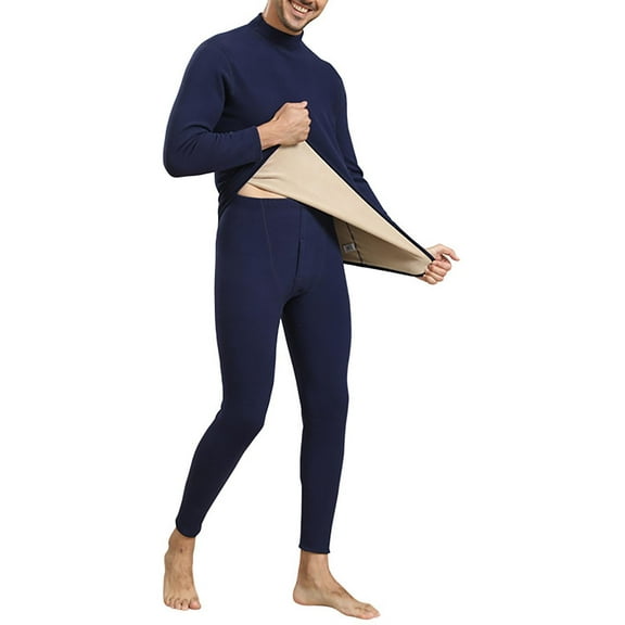 (clearance Sale)MSJUHEG Two Piece Sets Turtle Necks Tops Thermal Underwear for Men Medium High Collar High Warm Underwear Lamb Huge Thick Set Thick Pants Underwear Set Long Johns for Men Navy 4xl