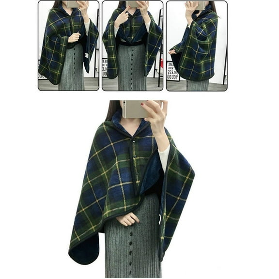 Winter Warm Wearable Blanket Soft Fleece Shawl,Lounge Poncho Blanket,Multifunction Double-Layer Plaid Blanket Scarf Wrap