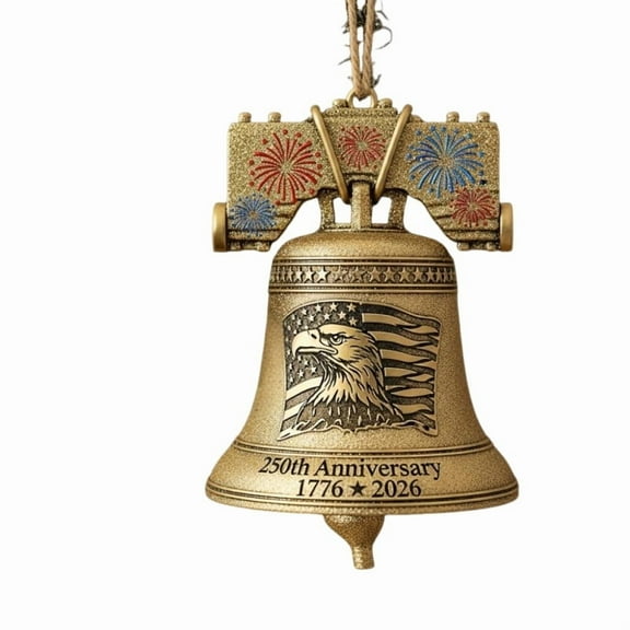 United States 250th Anniversary Bell Ornament, Metal Hanging Bell Christmas Tree Decorations, Vintage-Style Cast Metal Doorbell Decoration with Commemorative Detailing (A)