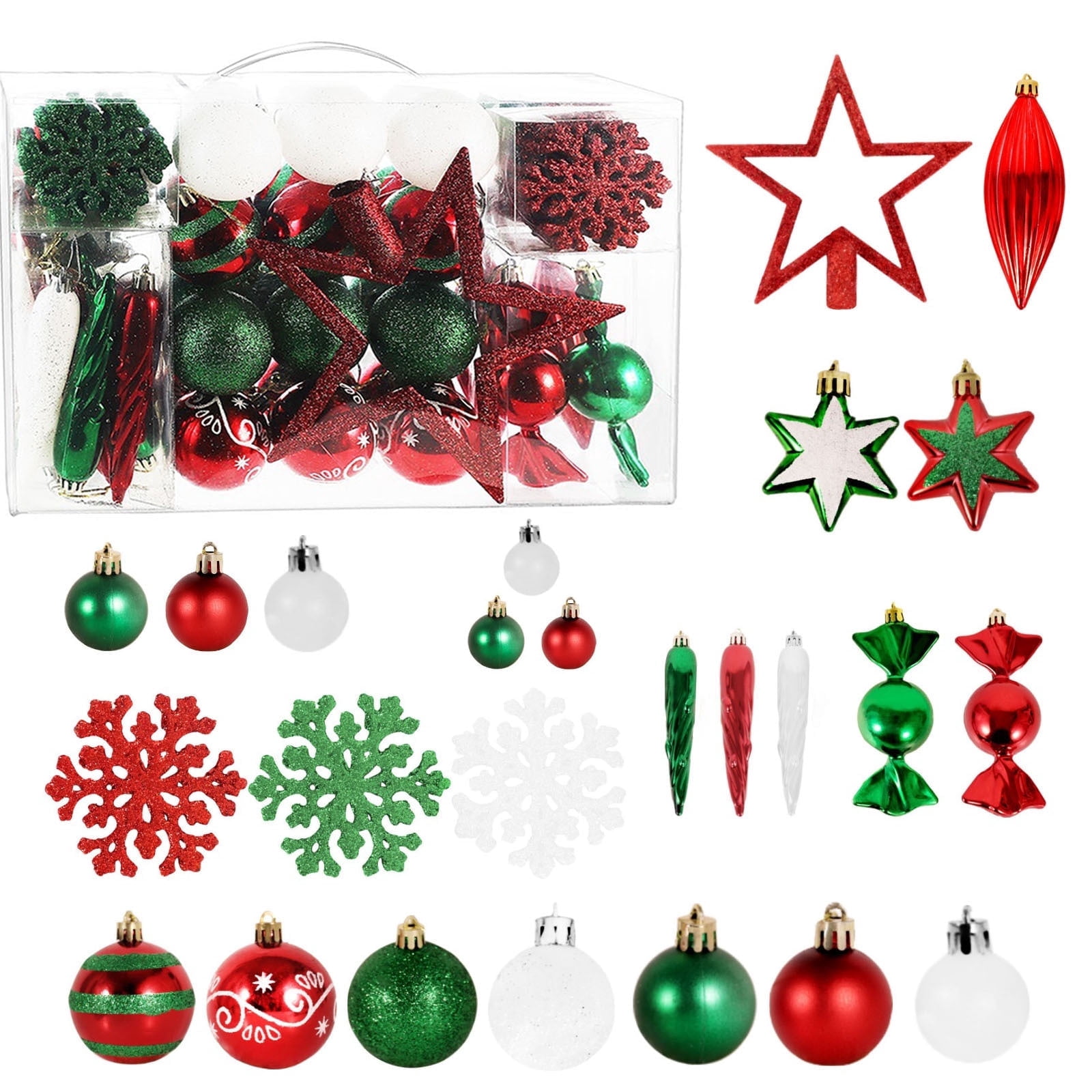 clearance sale 102ct Christmas Ball Ornaments Red Green White, Shatterproof Xmas Balls for Christmas Tree Decoration