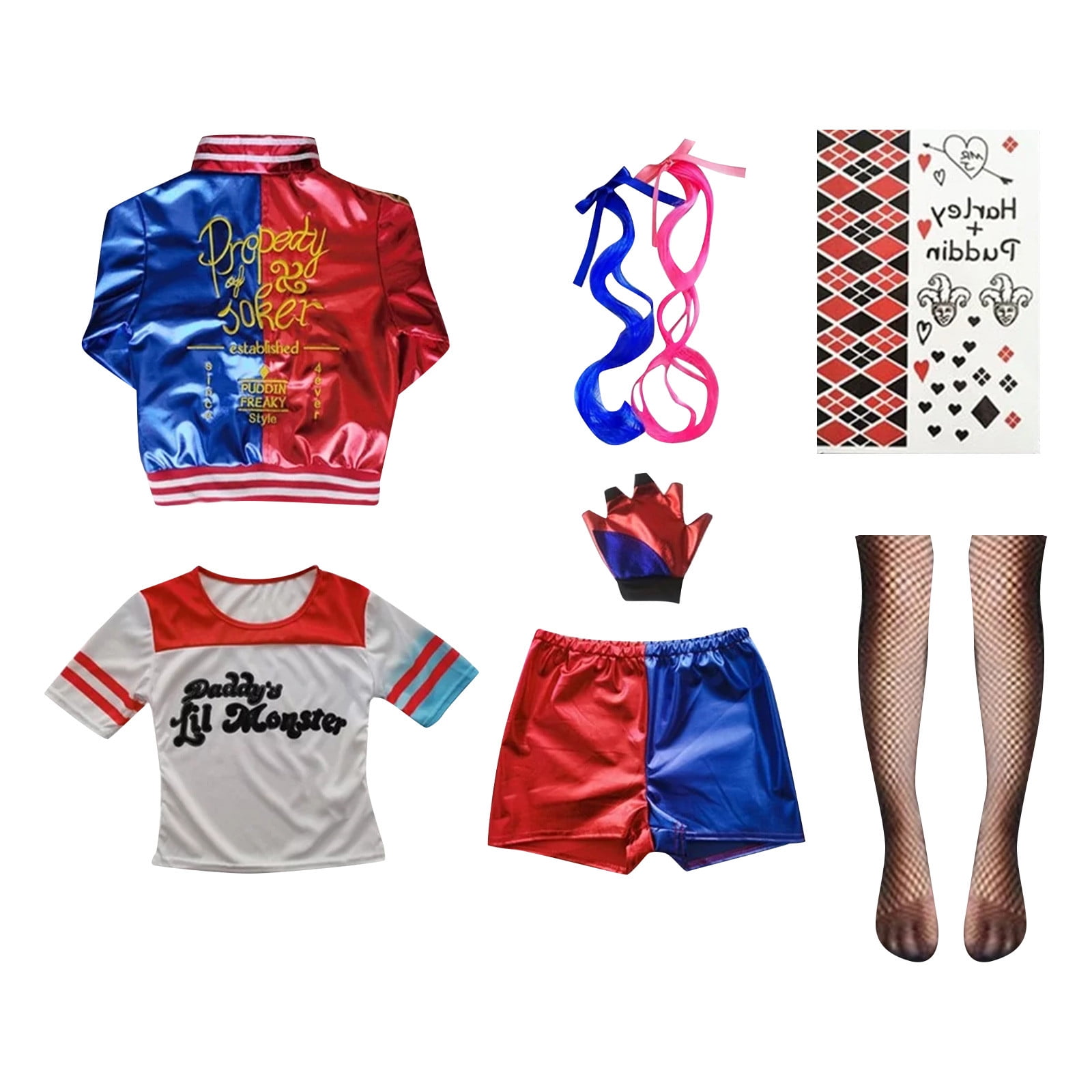 clearance sale Harley Quinn Inspired Costume Set Jacket, Shirt, Shorts