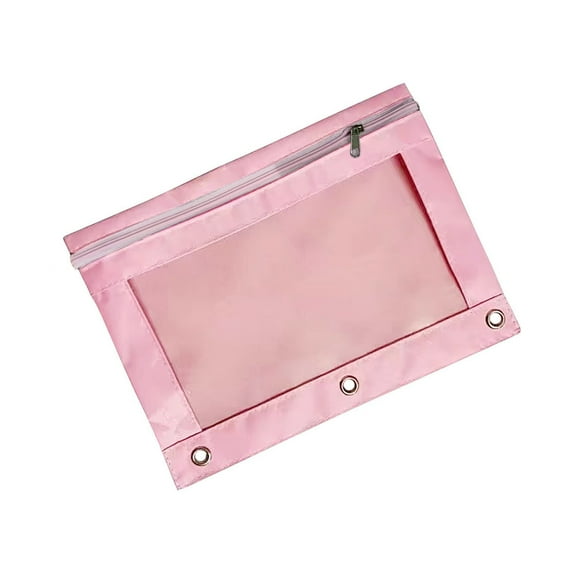 Pencil Pouch for 3 Ring Binder, Pastel Pencil Case with Smooth Zipper, Cute Soft Pencil Bag with Clear Window & 3 Reinforced Grommets, Big Capacity Binder Bag, Office Supplies, Pink