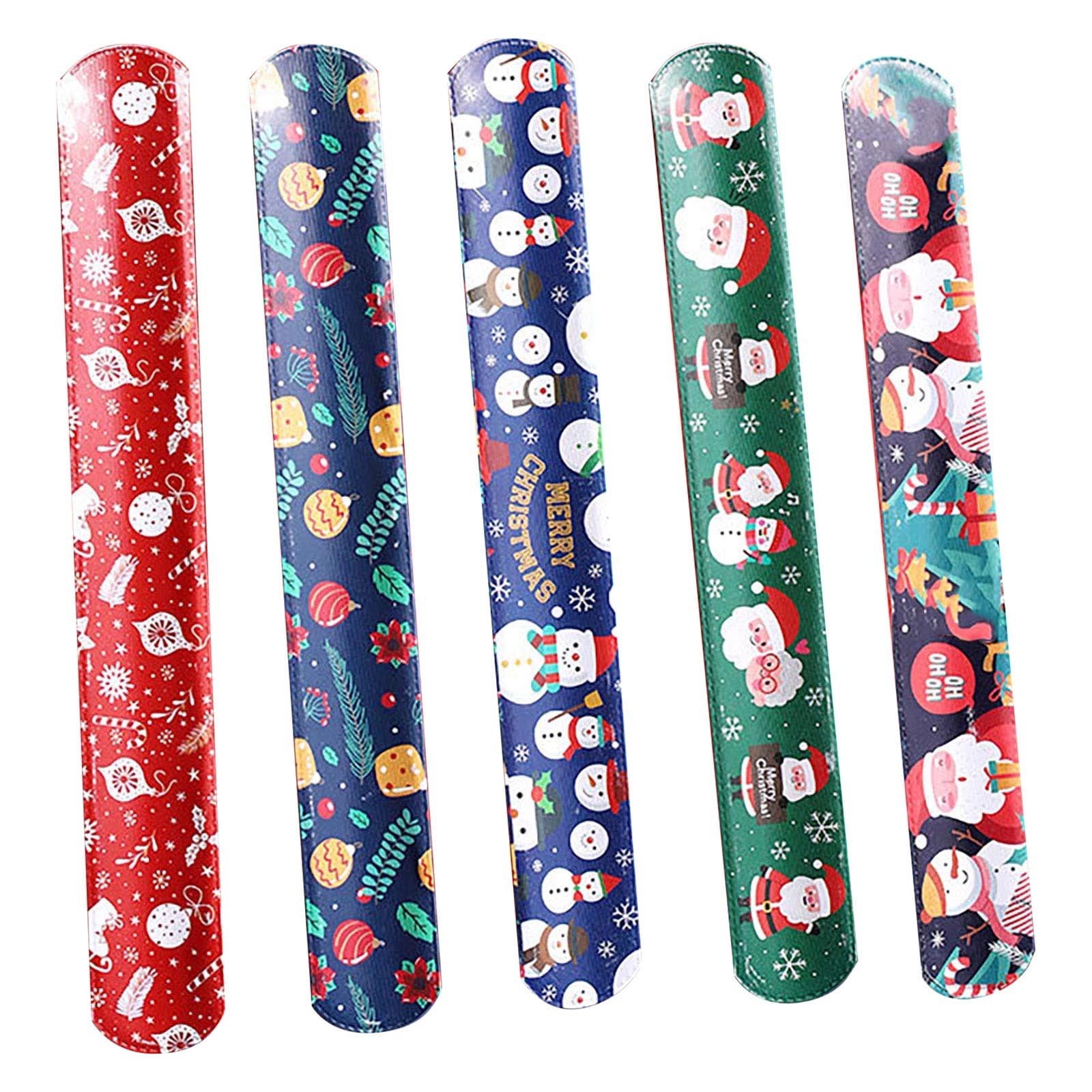 Christmas Slap Bracelets - 48 Pack Holiday Party Favors With Santa Snowman Designs