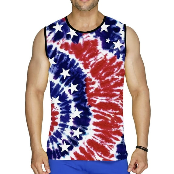 cllios 2024 Clearance Independence Day Tank Tops for Men Patriotic USA Flag Print Pattern Tees Comfortable Crewneck Top Big and Tall Sleeveless T Shirt Vest