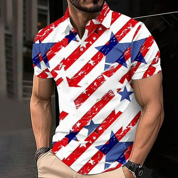 cllios 4th of July Funny Golf Shirts for Men Short Sleeve Tennis T Shirts Patriotic American Flag Graphic Tees Casual Button Up Tshirts Mens Summer Gifts