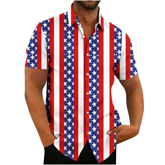 cllios 4th of July Hawaiian Shirts for Men Big and Tall Red White and Blue Graphic T Shirts Independence Day Short Sleeve Beach Shirt Casual Button Down Tshirt