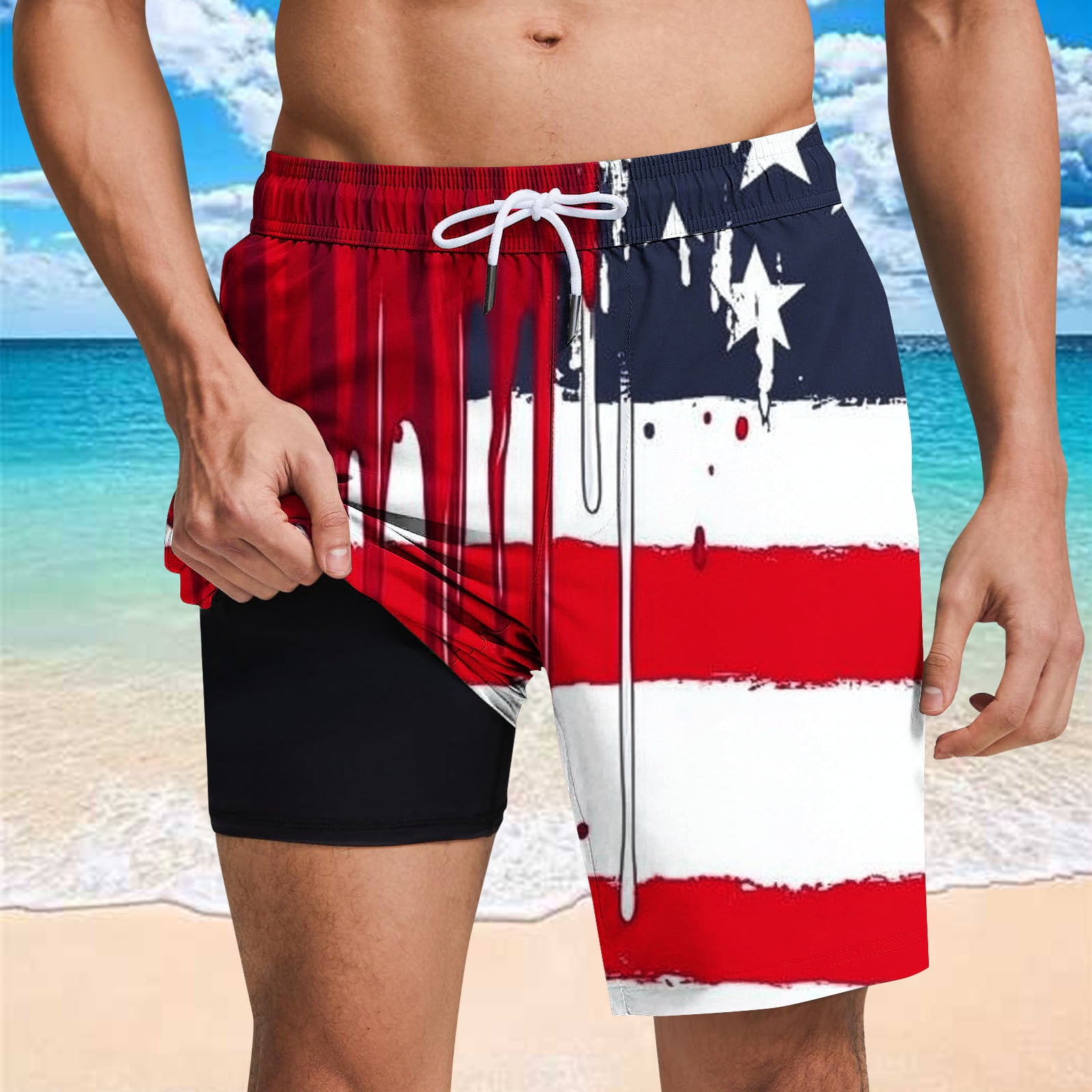 Partrest American Flag Men's Swim Trunks – Quick-Dry Board Shorts With Compression Liner & Pocket