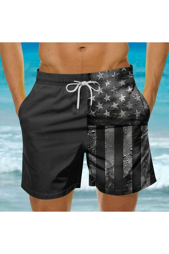 4th of July Mens Swim Trunks Patriotic American Flag Swimming Shorts Big and Tall Drawstring Elastic Waisted Beach Shorts Independence Day Shorts for Men