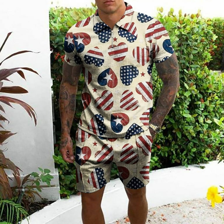 cllios 4th of July Outfits for Men 2 Piece Patriotic American Flag