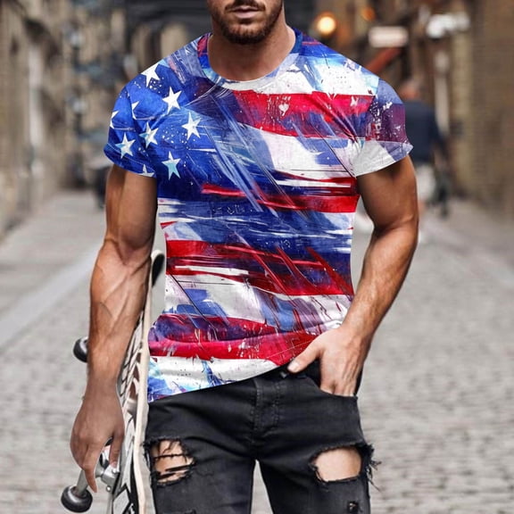 cllios 4th of July T Shirts for Men American Flag Patriotic Gym Tees Distressed Red White Blue Graphic Tee Shirts Summer Short Sleeve Crewneck Workout Shirts