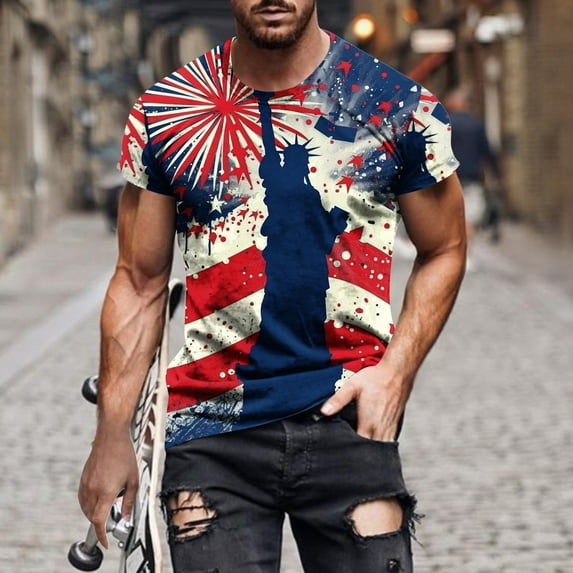 cllios 4th of July T Shirts for Men Red White and Blue Graphic Tees Lightweight Short Sleeve Workout Tshirts Independence Day Patriotic American Flag Shirts
