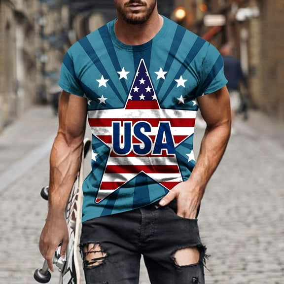 cllios 4th of July T Shirts for Men Star and Stripes Printed Short Sleeve Graphic Tees Lightweight Crewneck Muscle Tshirts Mens Patriotic Shirts Camisas Para Hombre