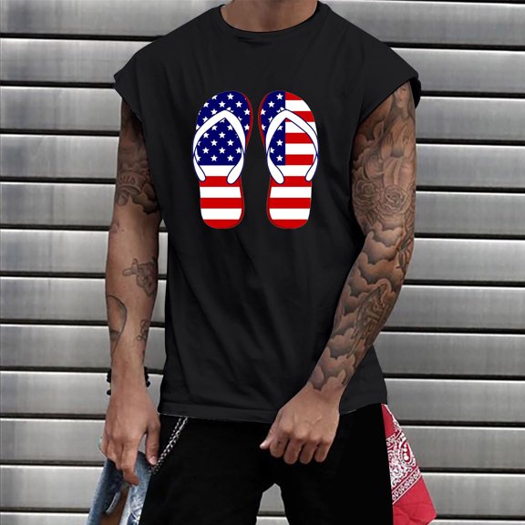 cllios 4th of July Tank Tops for Men American Flag Tanks Cotton Sleeveless Patriotic Shirts Independence Day Crewneck Workout Tee Tops Memorial Day Gifts Under 5$