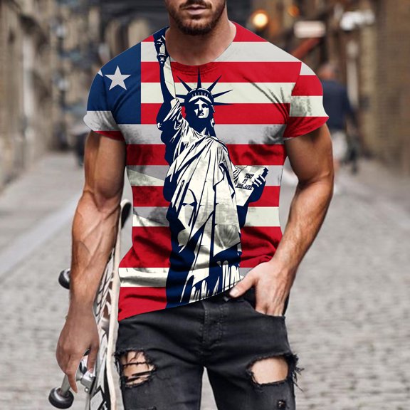 cllios 4th of July Men's T-Shirts USA Flag Print Short Sleeve Graphic Tees for Men Independence Day Crew Neck Causal Men's Tops Fathers Day Gifts