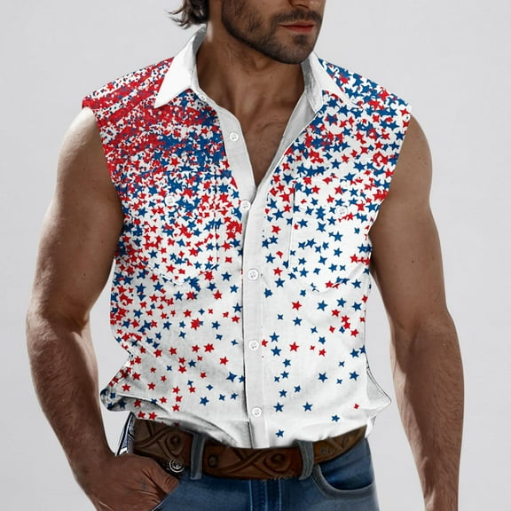 cllios 4th of July Mens Casual Button Down Shirts American Flag Tank Top Men Red White and Blue Graphic Tees Sleeveless Muscle Sports Tanks