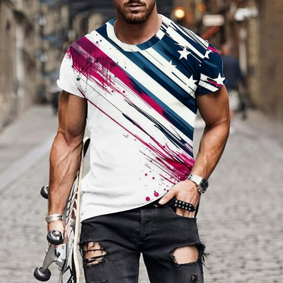cllios 4th of July Shirts Men Patriotic Red White and Blue Graphic Tees Big and Tall Slim-fit Crewneck Top Fitness Gym Short Sleeve T Shirt